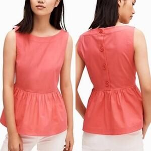 Kate Spade Shore Thing Button Back Sleeveless Coral Pink Stretch Peplum Top, 8